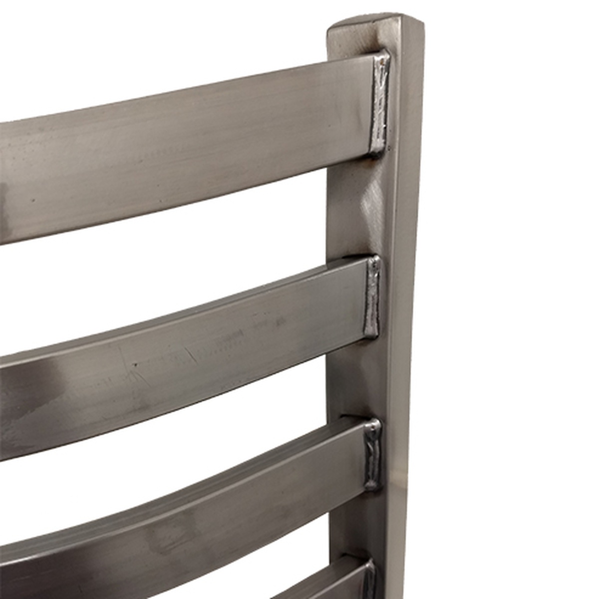 Close-up of clear coat plain weld finish on ladderback chair steel frame