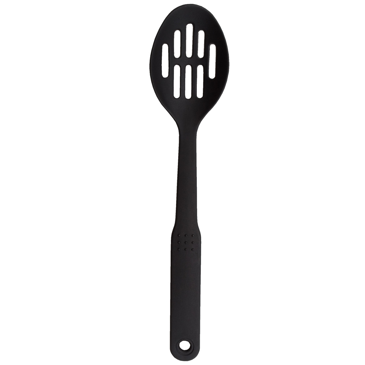 Libertyware heavy-duty black nylon slotted serving spoon with oval head and long handle