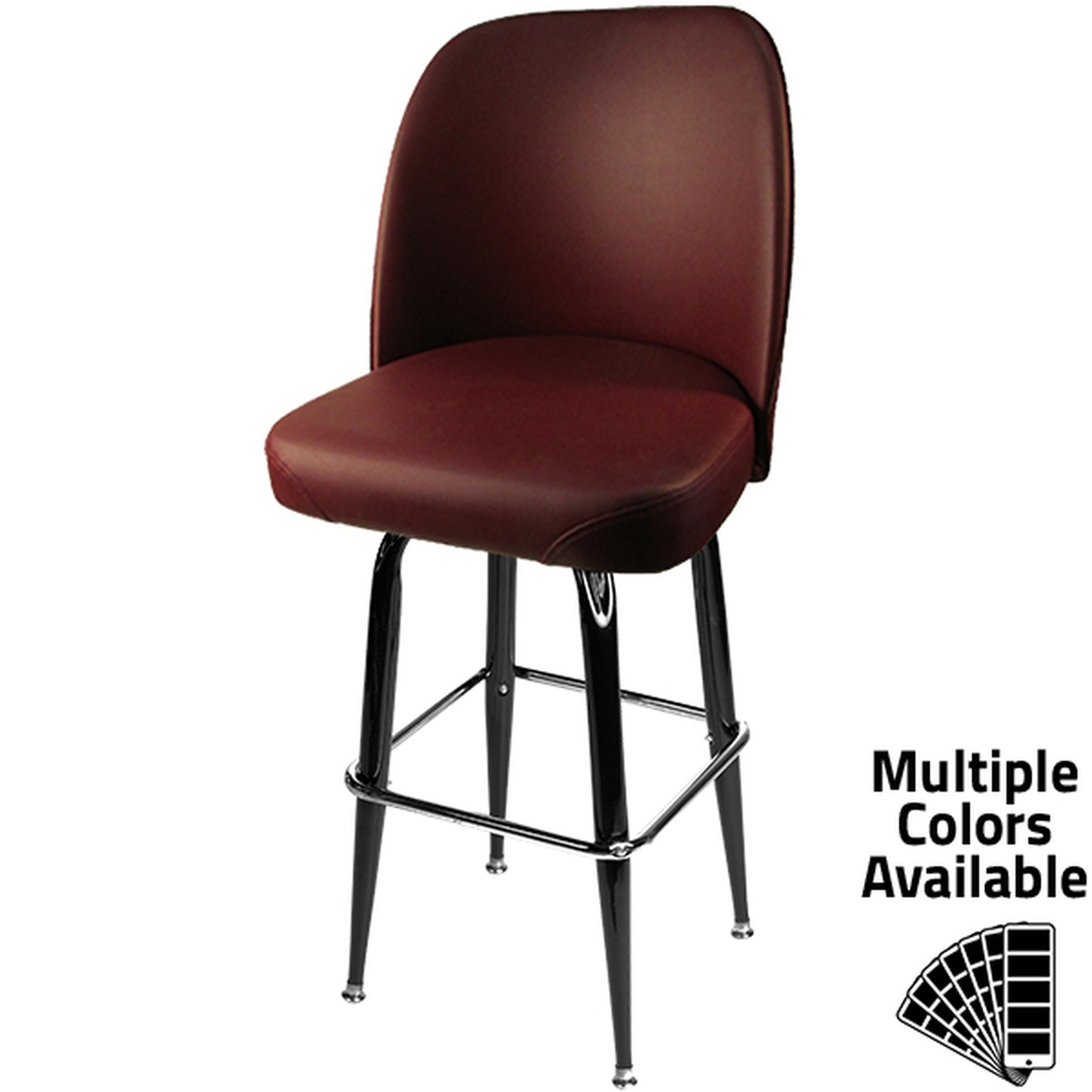 Oak Street SL2133 standard bucket barstool with wine vinyl upholstery and gloss black square swivel frame
