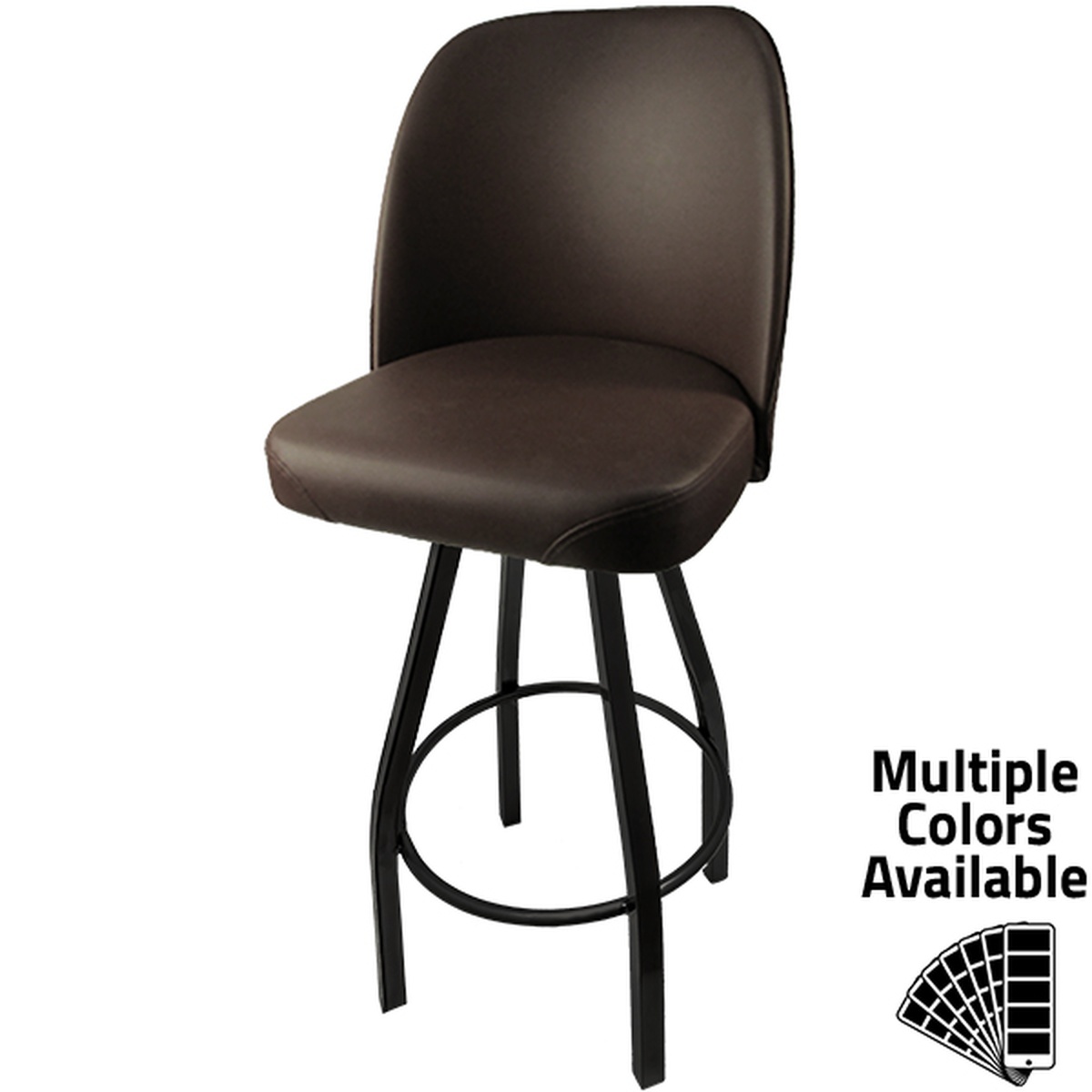Oak Street SL2136 standard bucket barstool with espresso vinyl seat and black powder coat swivel frame