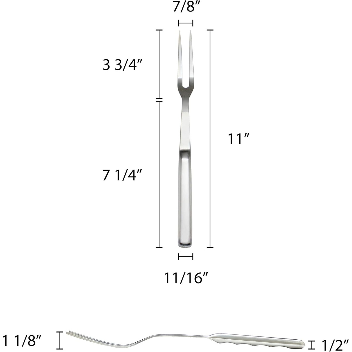 Dimension diagram of Thunder Group SLBF004 pot fork showing 11-inch overall length, 3 3/4-inch tine length, and 7 1/4-inch handle length