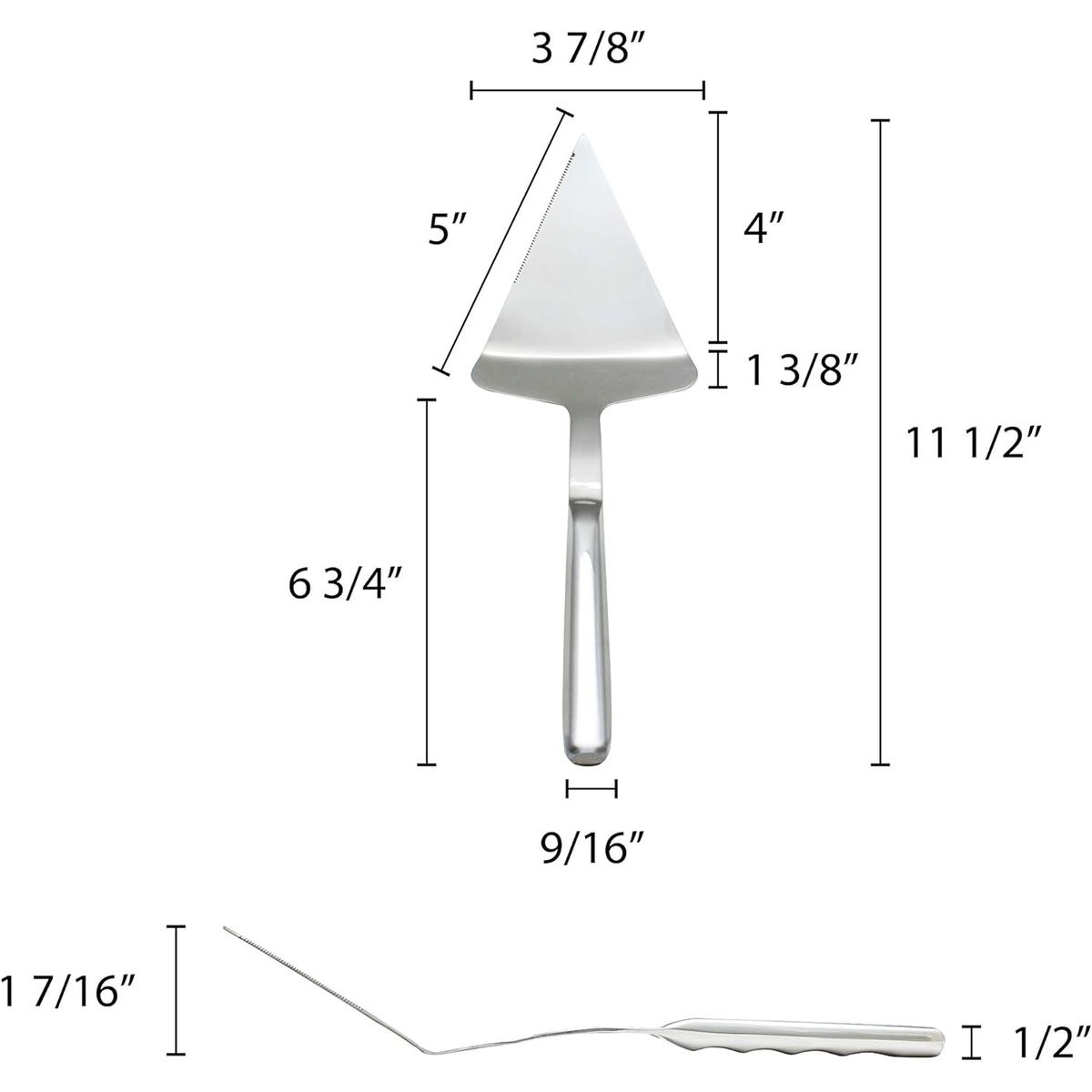 Dimension diagram of Thunder Group SLBF010 pie and cake server showing 11.5 inch total length, 3 7/8 inch blade width, and 6 3/4 inch handle