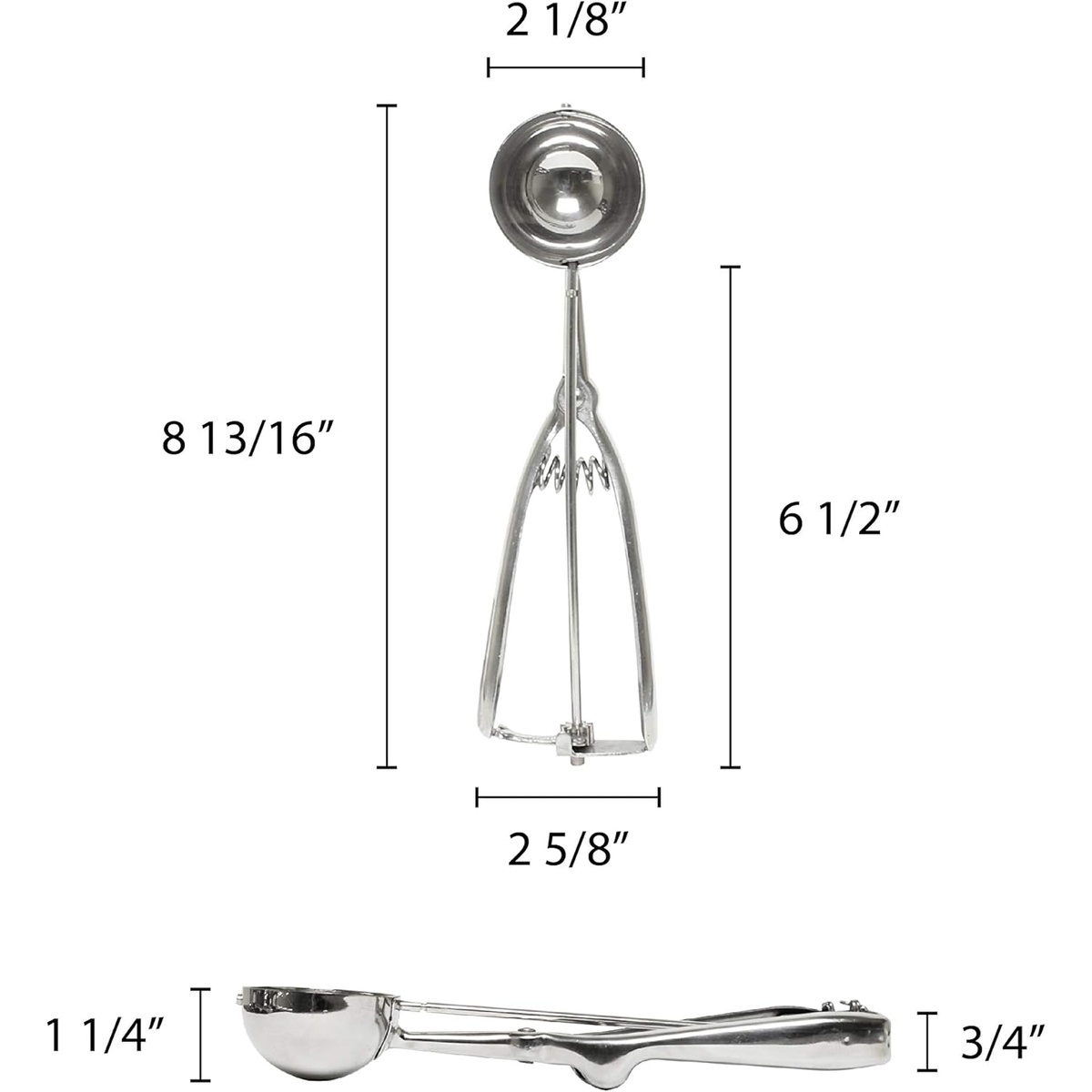Dimension diagram of Thunder Group SLDA020 disher showing 8-13/16 inch overall length, 2-1/8 inch bowl diameter, and 2-5/8 inch handle spread