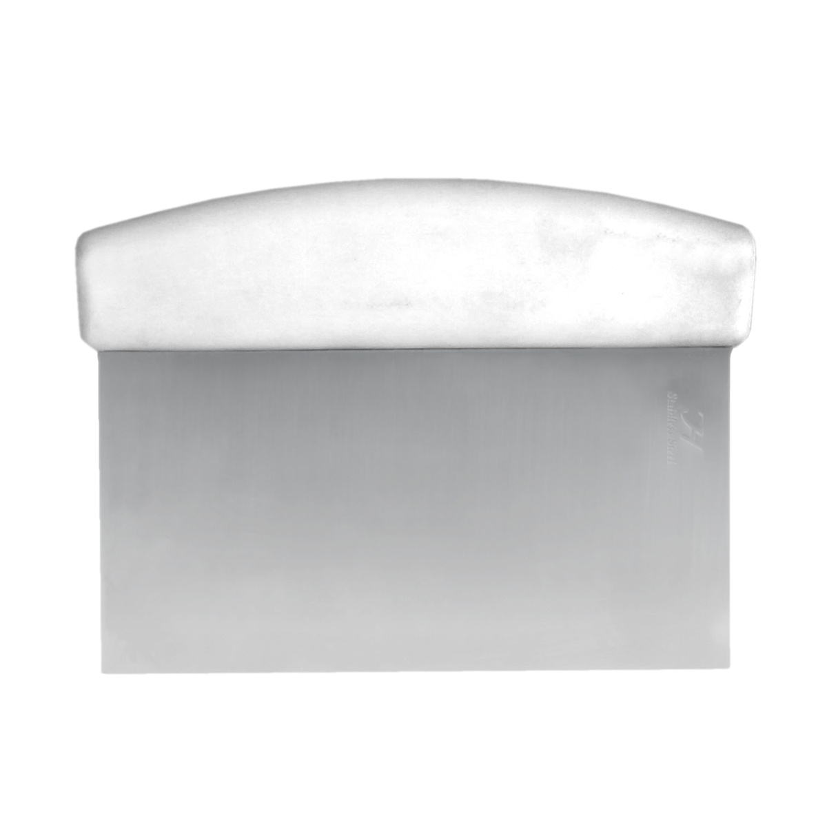 Thunder Group SLDS060P dough scraper with white curved plastic handle and rectangular stainless steel blade