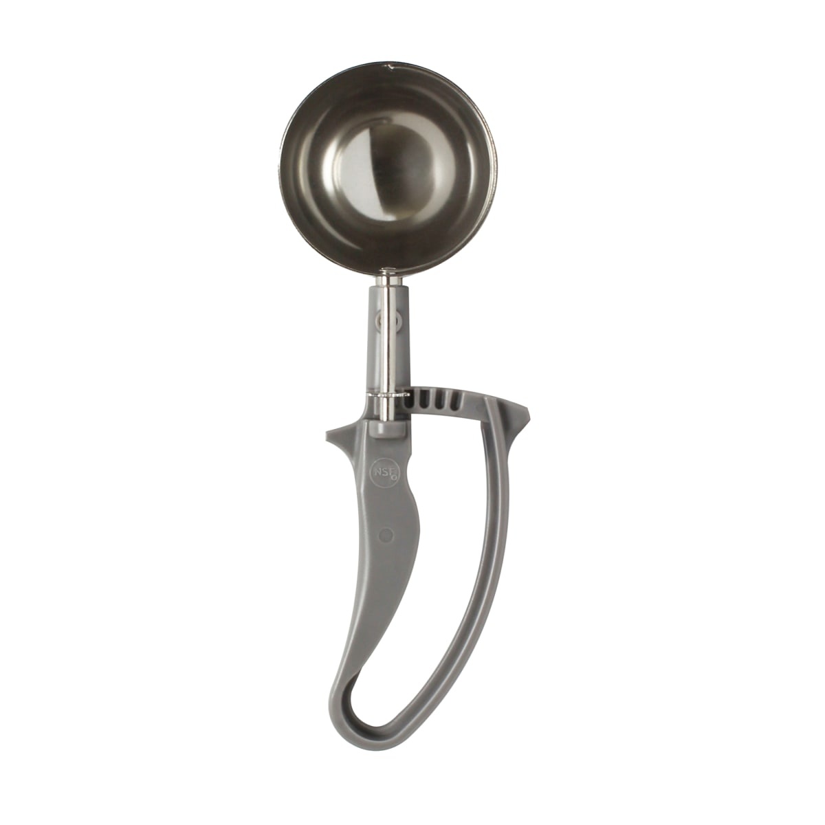 Thunder Group SLDS208G Size #8 gray EZ Grip disher with stainless steel round bowl on white background