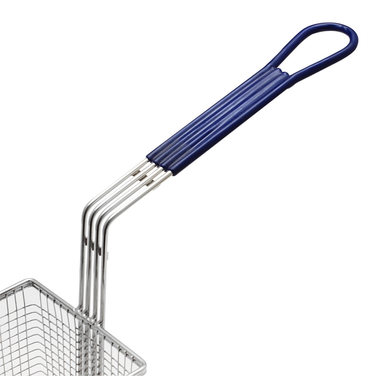 Close-up of the blue coated handle on the Thunder Group SLFB005 fryer basket