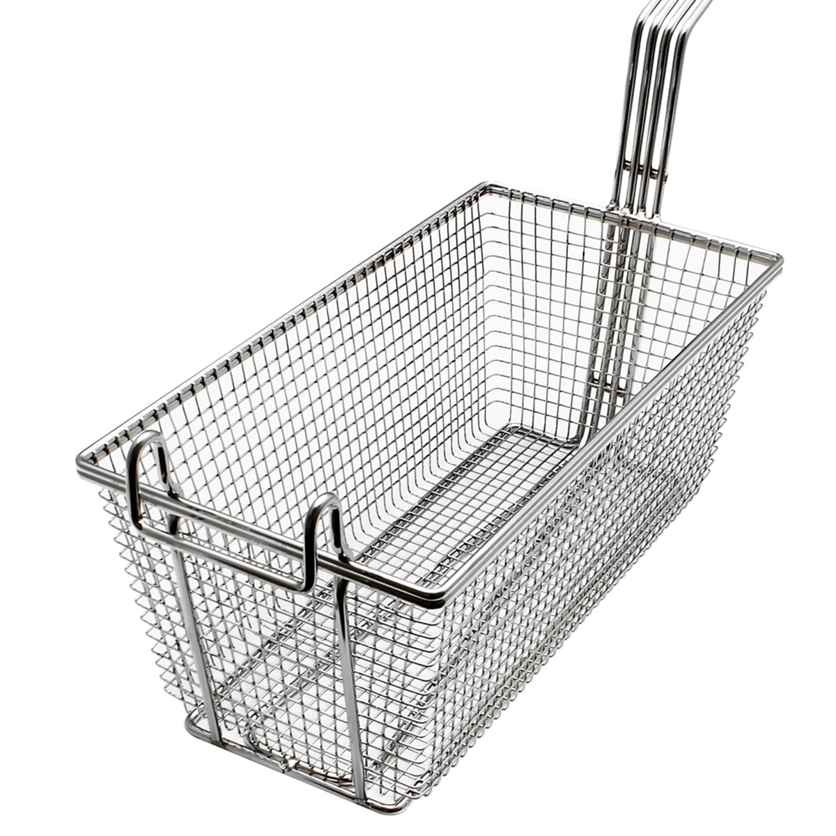 Close-up view of the SLFB008 fryer basket wire mesh and rectangular frame