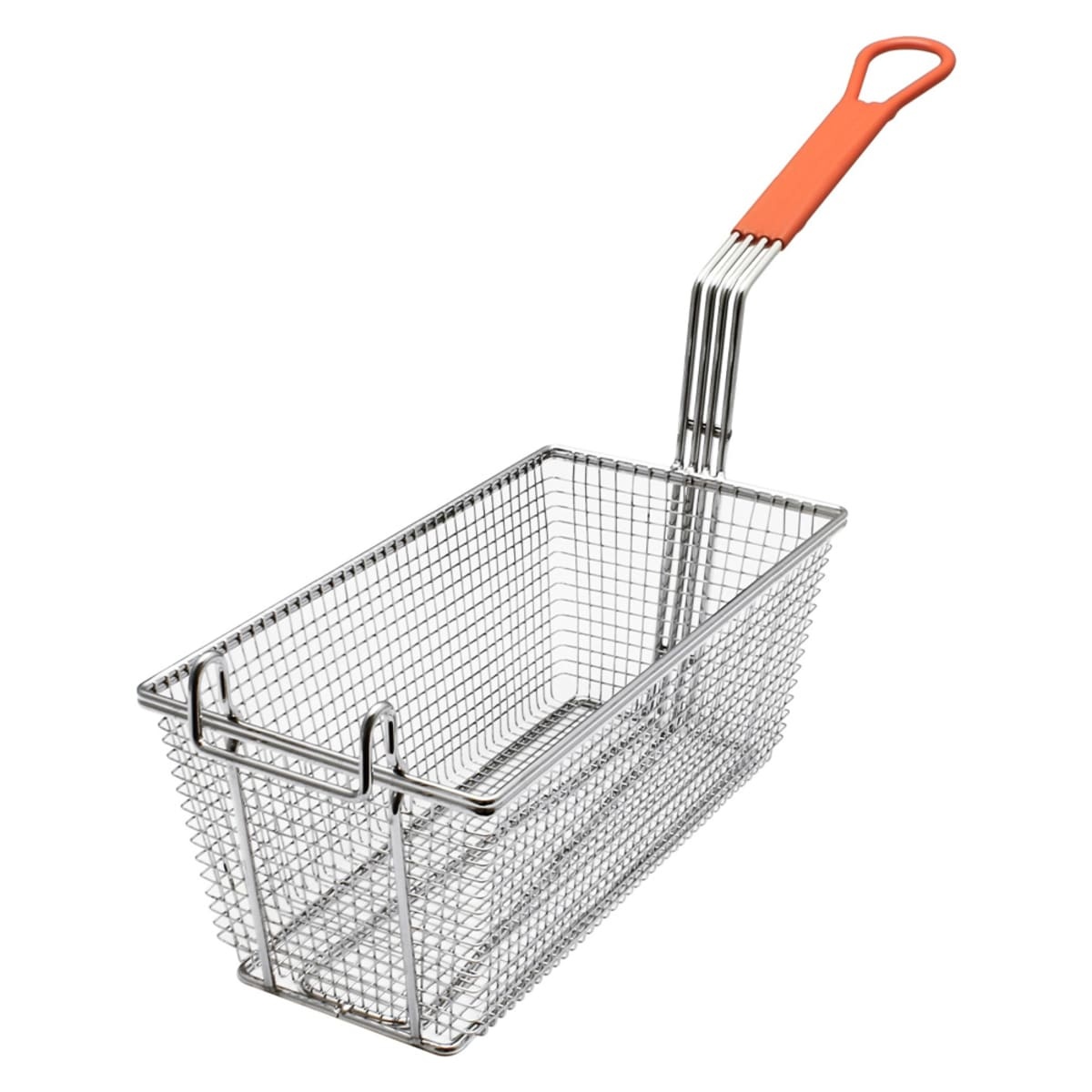 Thunder Group SLFB008 rectangular nickel-plated fryer basket with orange-coated handle