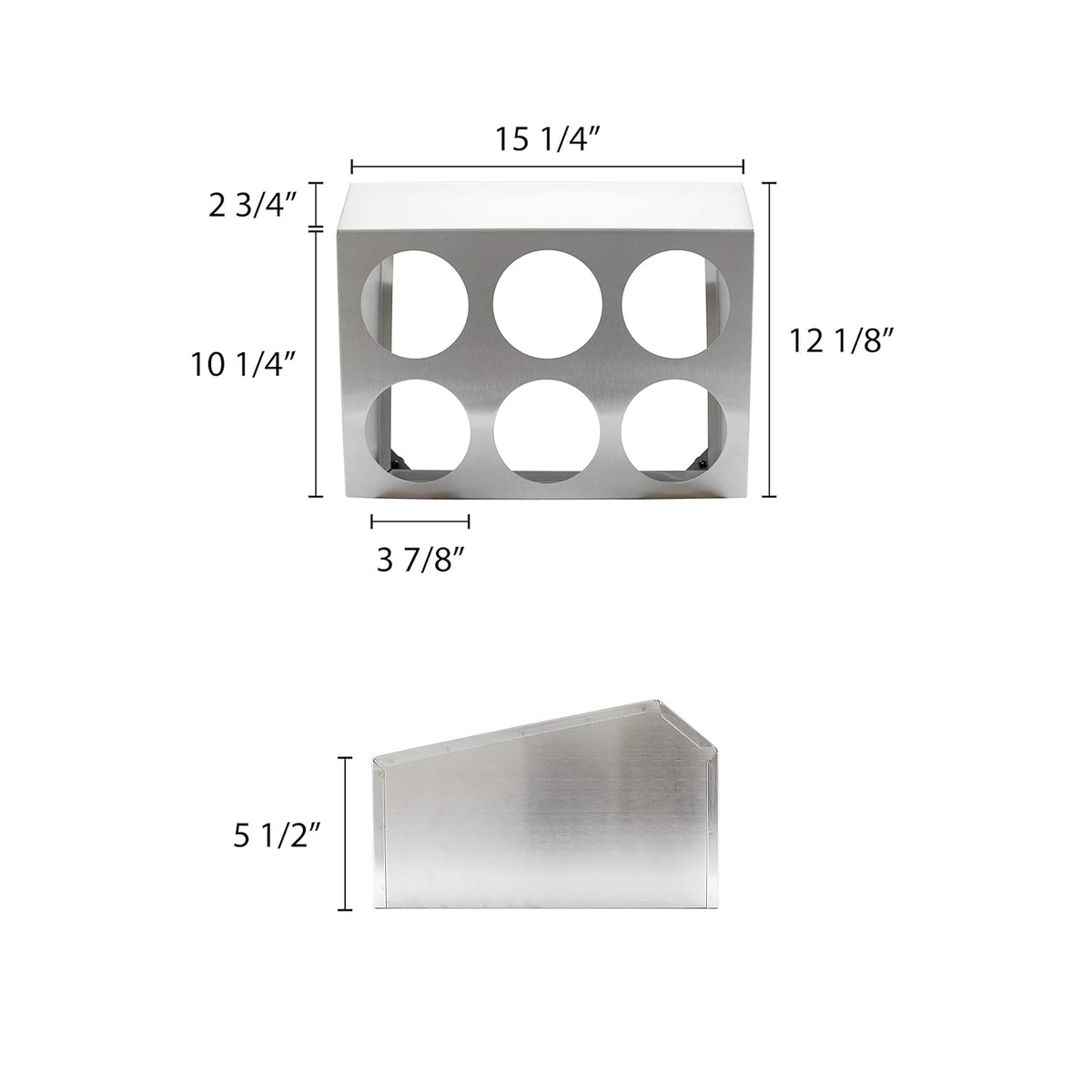 Thunder Group SLFC006 flatware holder dimension diagram showing 15-1/4 inch width, 12-1/8 inch depth, 10-1/4 inch height, 3-7/8 inch hole diameter, and 5-1/2 inch cylinder depth