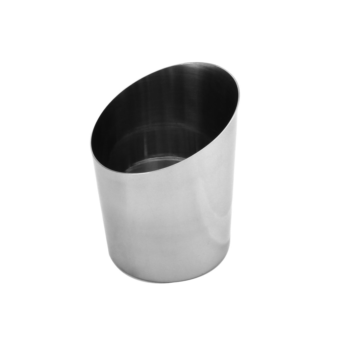 Thunder Group SLFFC005 angled stainless steel french fry cup with mirror finish on white background