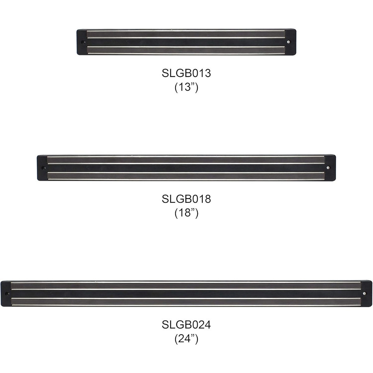 Comparison of Thunder Group magnetic bar sizes: SLGB013 at 13 inches, SLGB018 at 18 inches, and SLGB024 at 24 inches