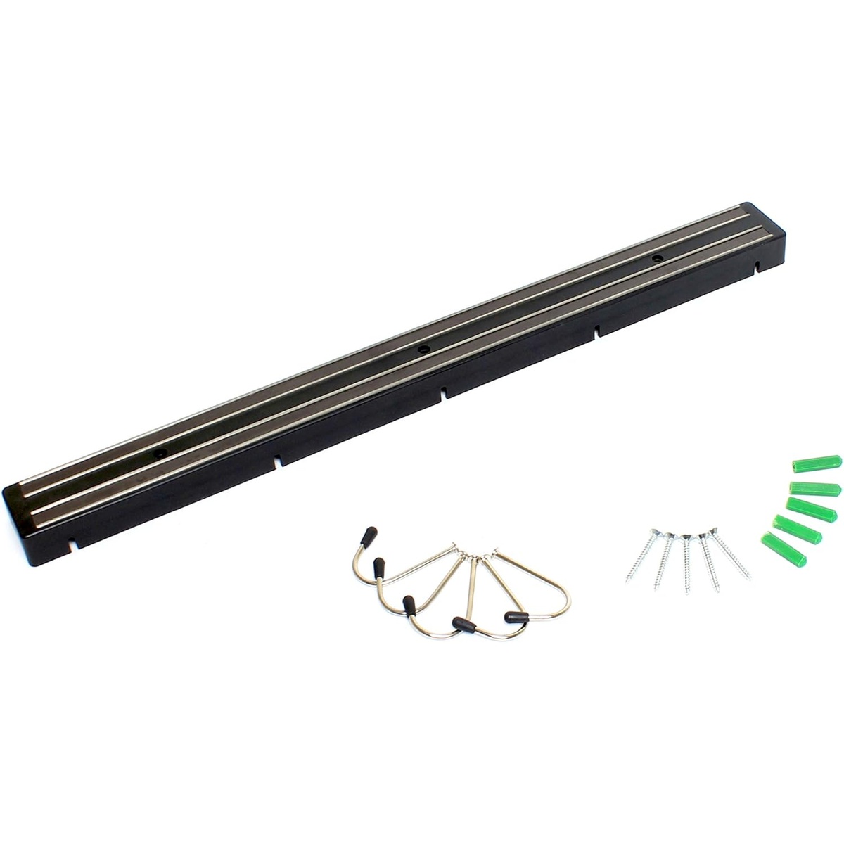 Thunder Group SLGB018 magnetic bar displayed alongside included hooks, mounting screws, and wall anchors