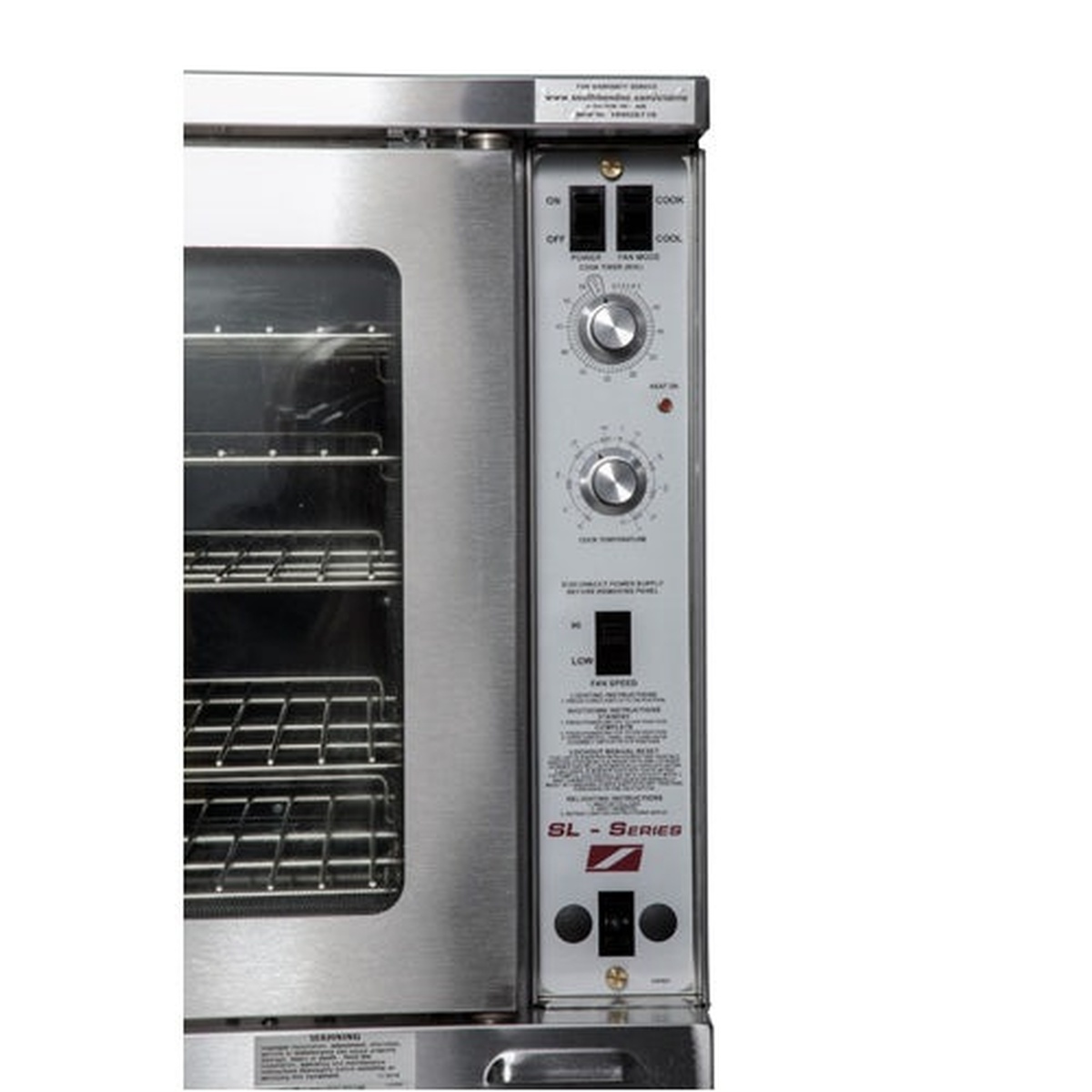 Southbend convection oven control panel with temperature dial and timer