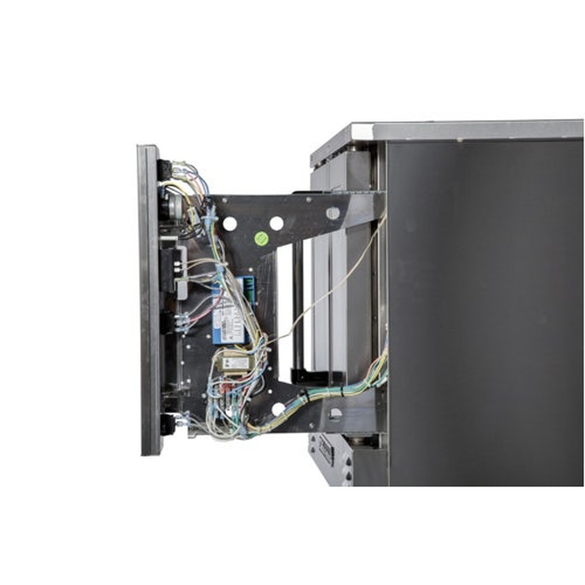 Southbend convection oven slide-out control panel shown open for servicing