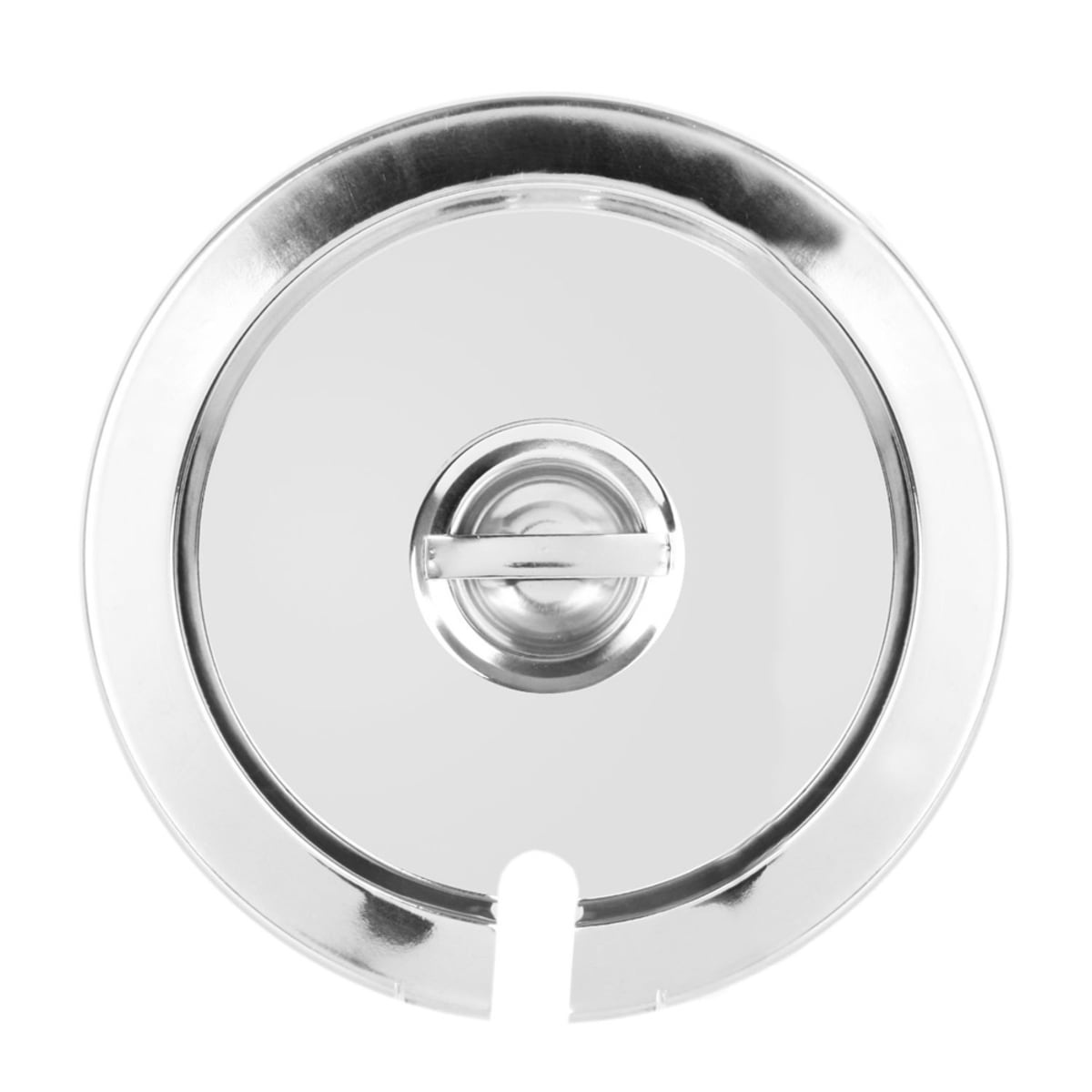 Thunder Group SLIP006 stainless steel slotted round inset cover viewed from above, showing central knob handle and bottom slot opening