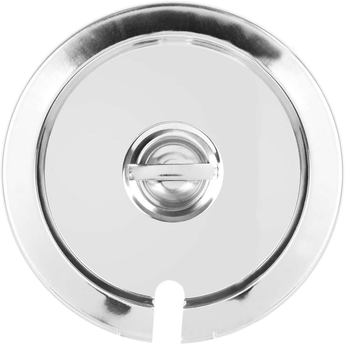 Thunder Group SLIP007 round slotted stainless steel inset cover, top view showing center knob handle and ladle slot