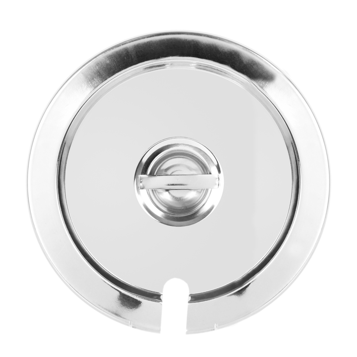 Thunder Group SLIP008 11-quart slotted stainless steel inset pan cover, top-down view showing center handle and ladle slot