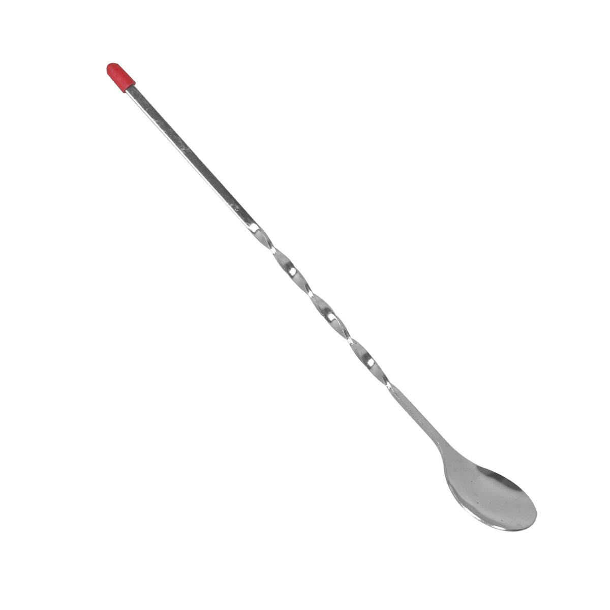 Thunder Group SLKBS011 11-inch stainless steel bar spoon with twisted shank and red knob end cap