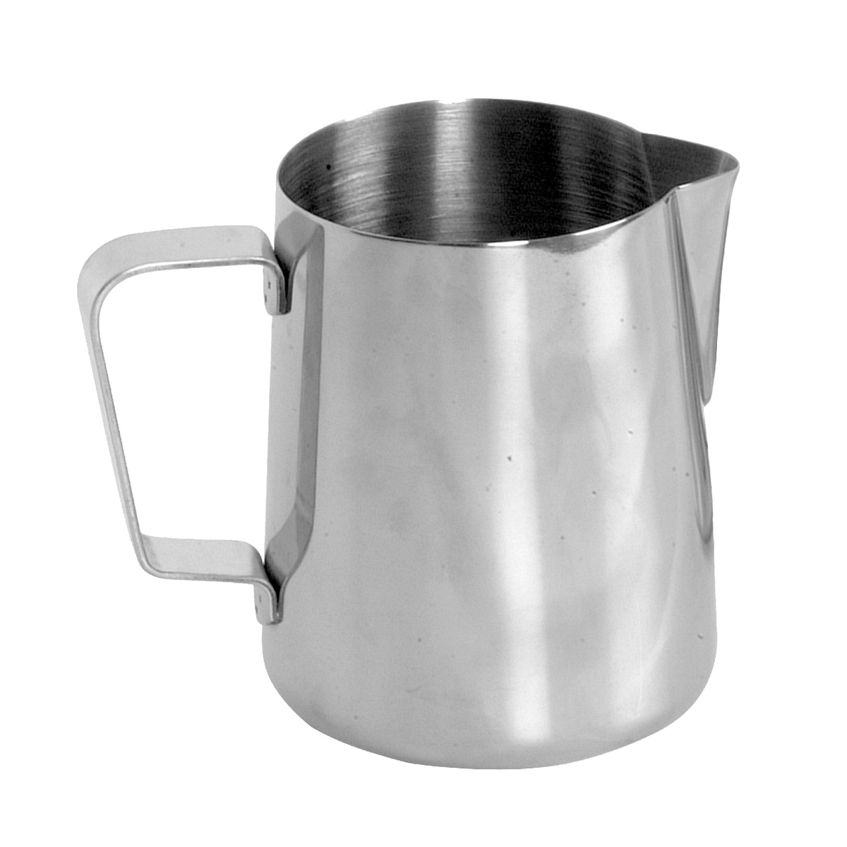 Thunder Group SLME020 20 oz mirrored stainless steel frothing milk pitcher with C-shaped handle and pour spout