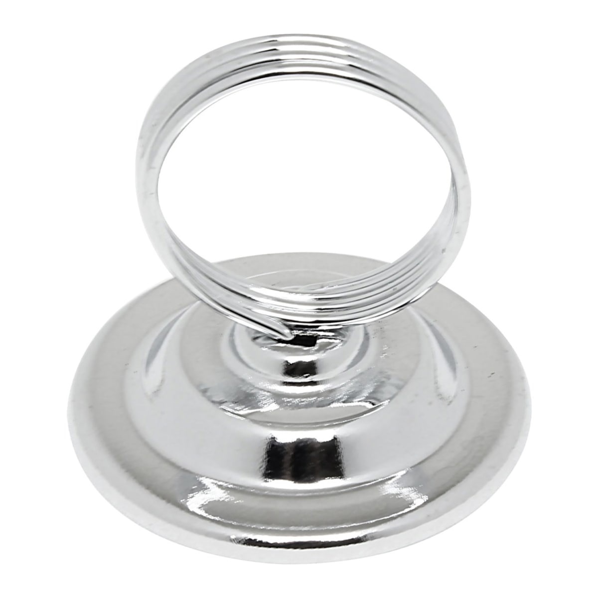 Thunder Group SLMH002 stainless steel ring-style menu card holder angled top view showing round base and ring clip