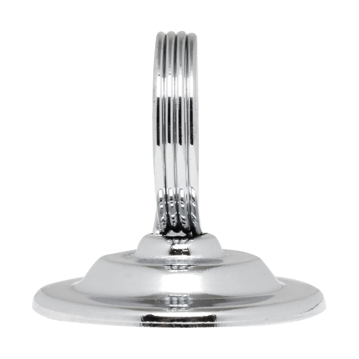 Thunder Group SLMH002 stainless steel menu card holder side profile view showing round flat base and vertical ring clip