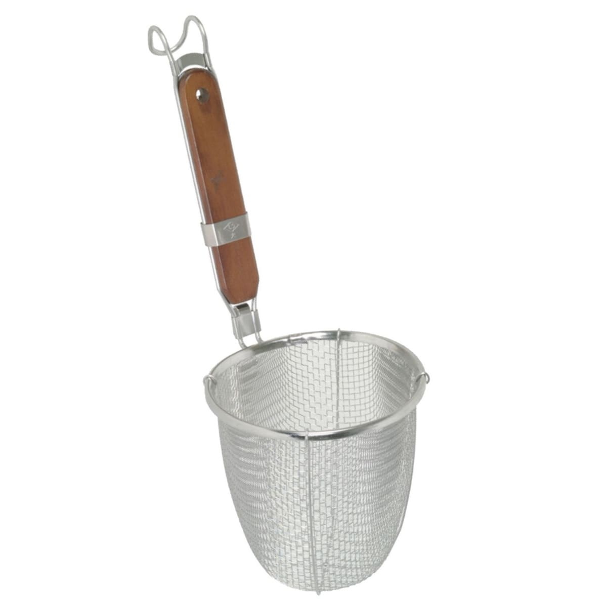 Thunder Group SLNS001 noodle skimmer with stainless steel mesh basket and flat wood handle