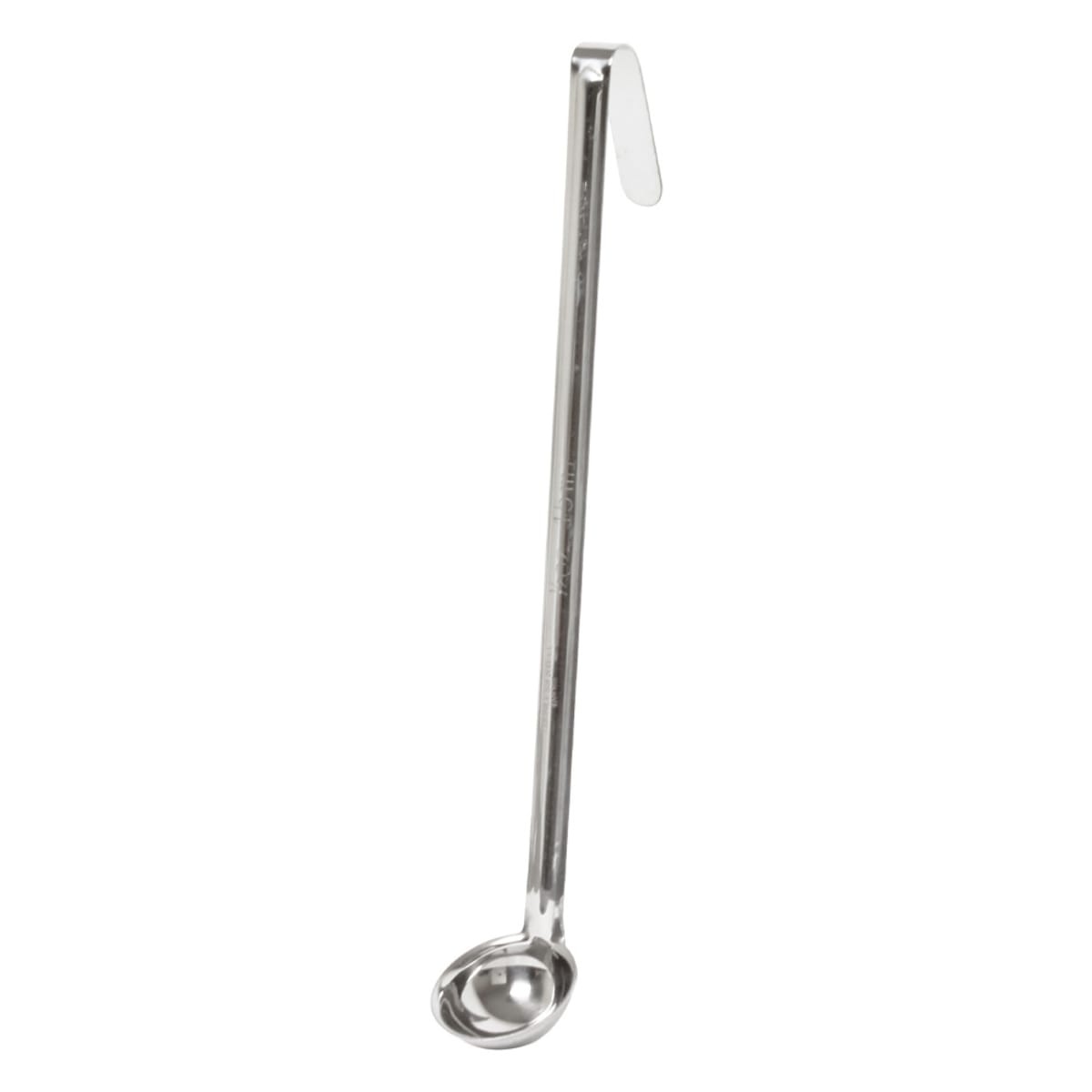 Thunder Group SLOL001 stainless steel ladle with hooked handle and small round bowl, shown against white background