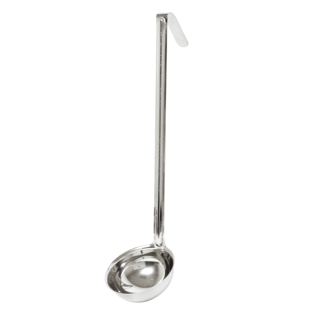 Thunder Group SLOL006 6 oz stainless steel ladle with hooked handle on white background