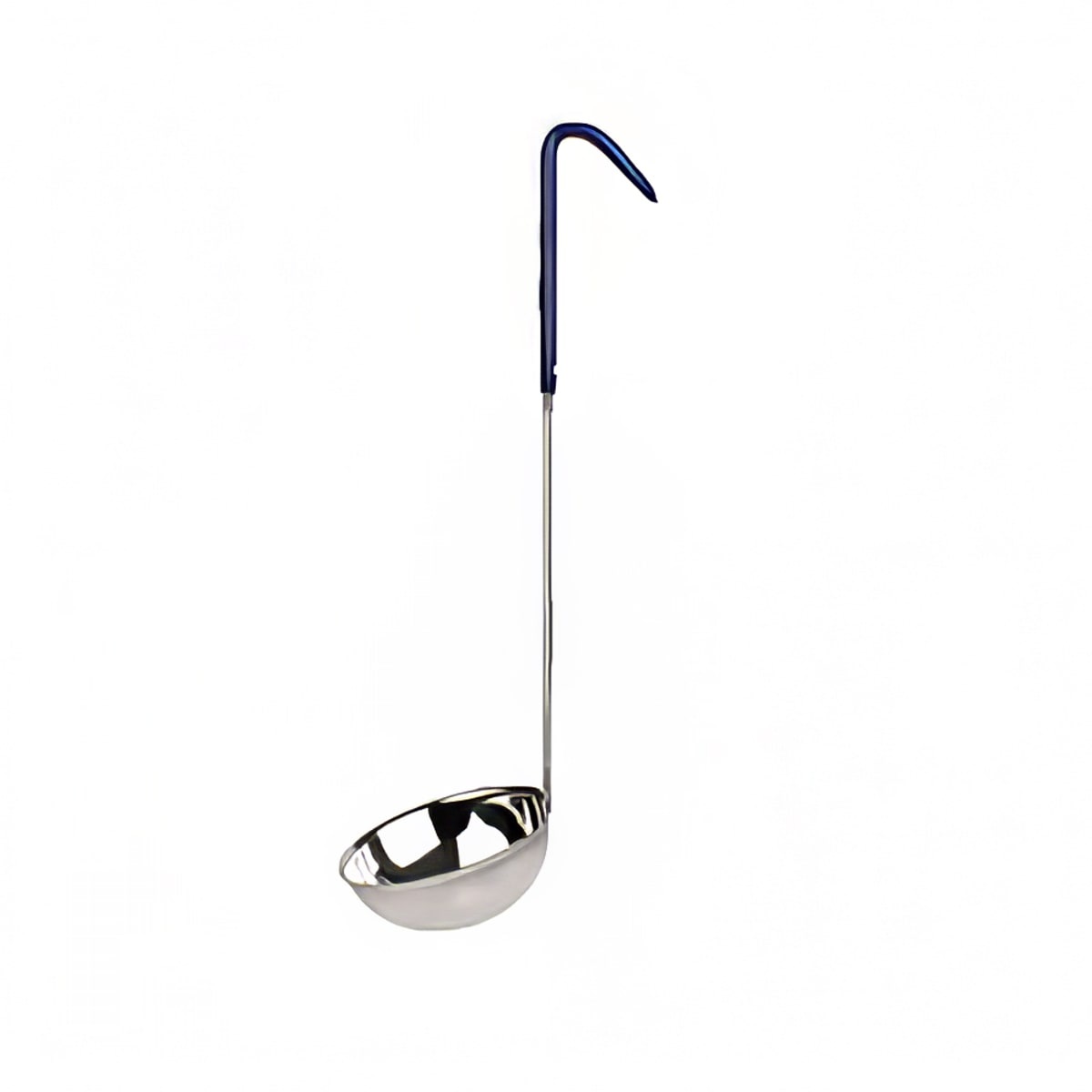 Thunder Group SLOL207 stainless steel serving ladle with blue vinyl handle on white background