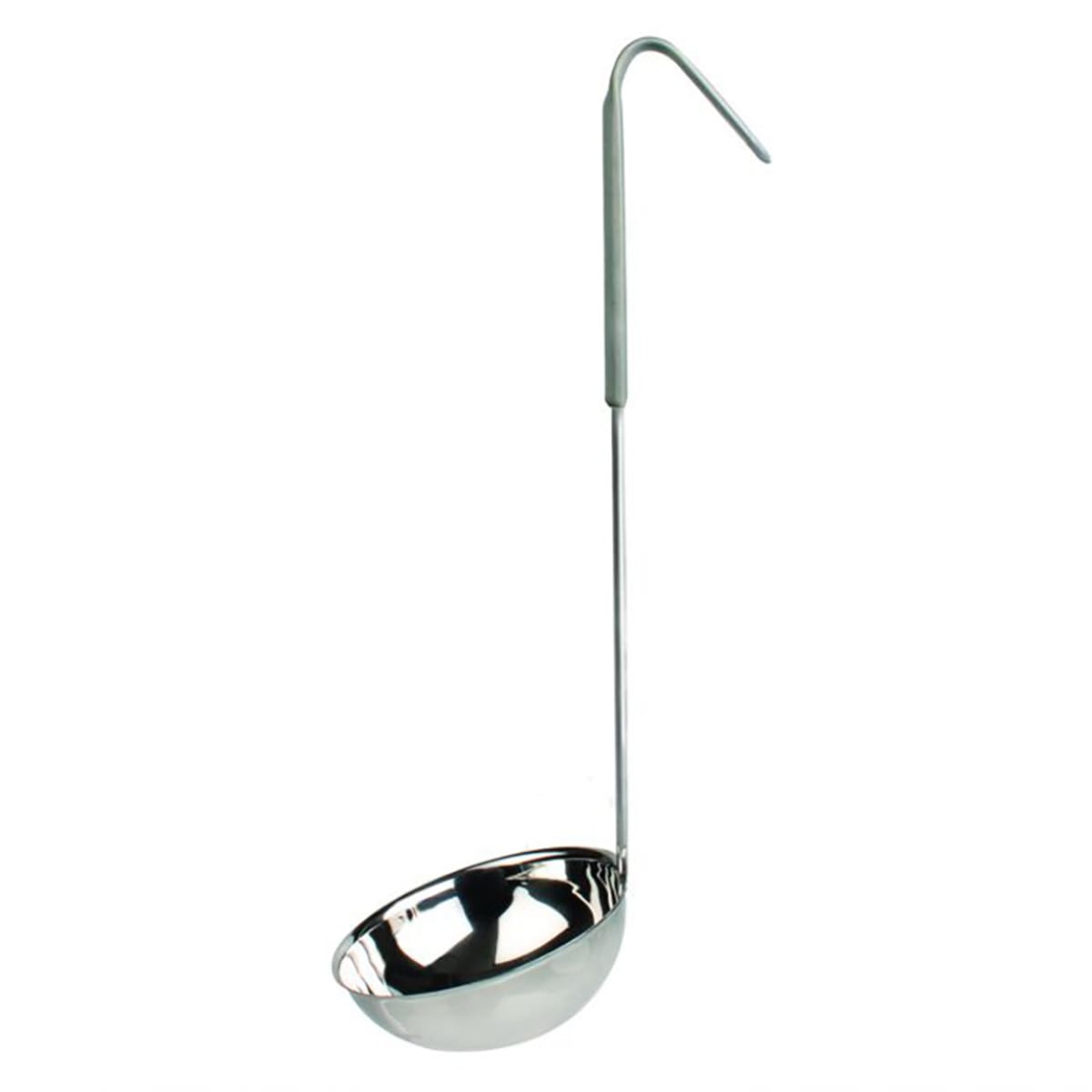 Thunder Group SLOL208 12 oz stainless steel serving ladle with gray vinyl handle on white background