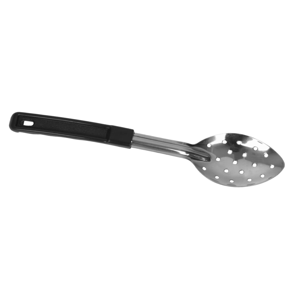 Thunder Group SLPBA213 13-inch perforated stainless steel basting spoon with black Bakelite handle and safety notch