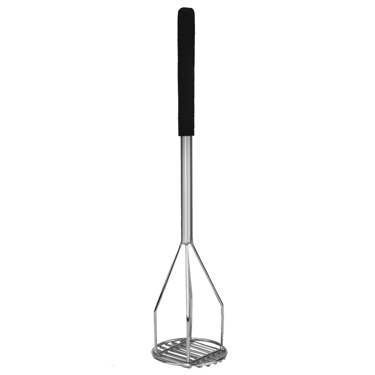 Thunder Group SLPMR018C 18-inch chrome-plated round potato masher with black soft grip handle
