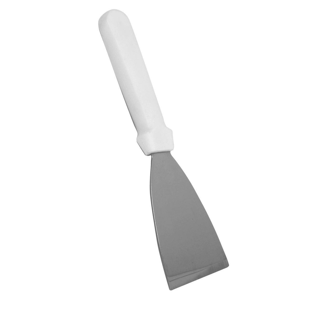 Thunder Group SLPS004P pan scraper with white plastic handle and stainless steel blade on white background