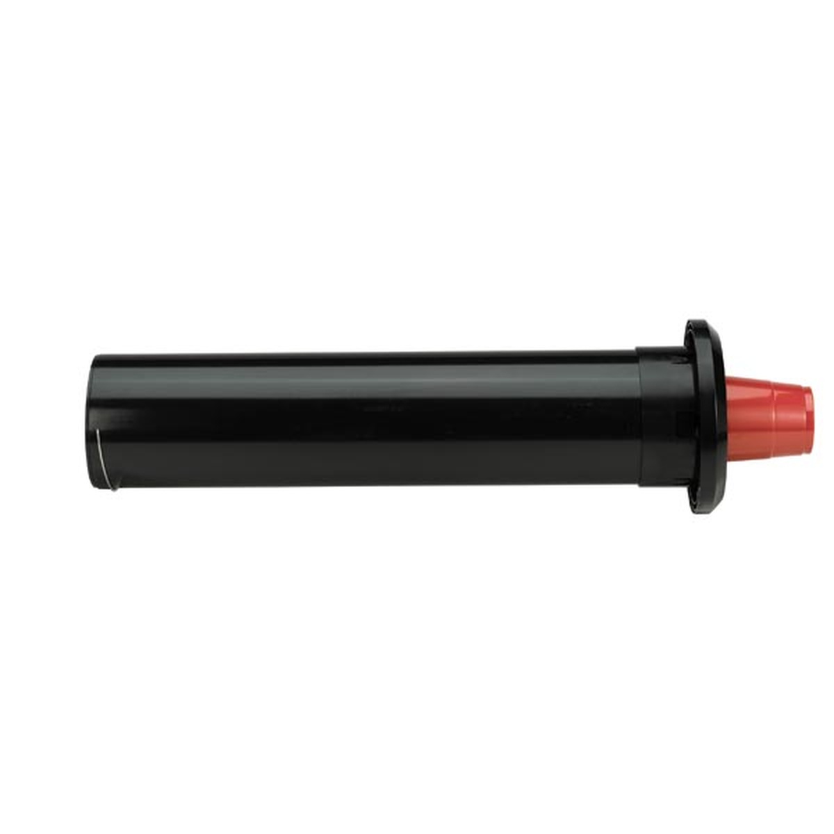 Side view of Dispense-Rite SLR-2F in-counter cup dispenser showing full 23-inch tubular black ABS body with red baffle tip