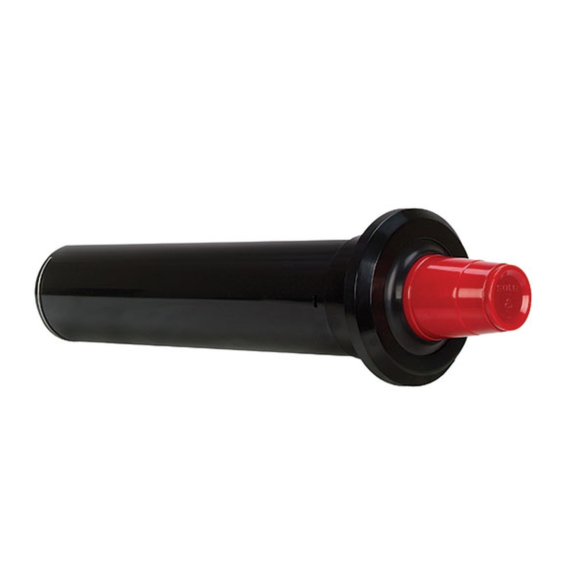 Dispense-Rite SLR-2F in-counter cup dispenser shown at an angle, black ABS body with red silicone baffle gasket