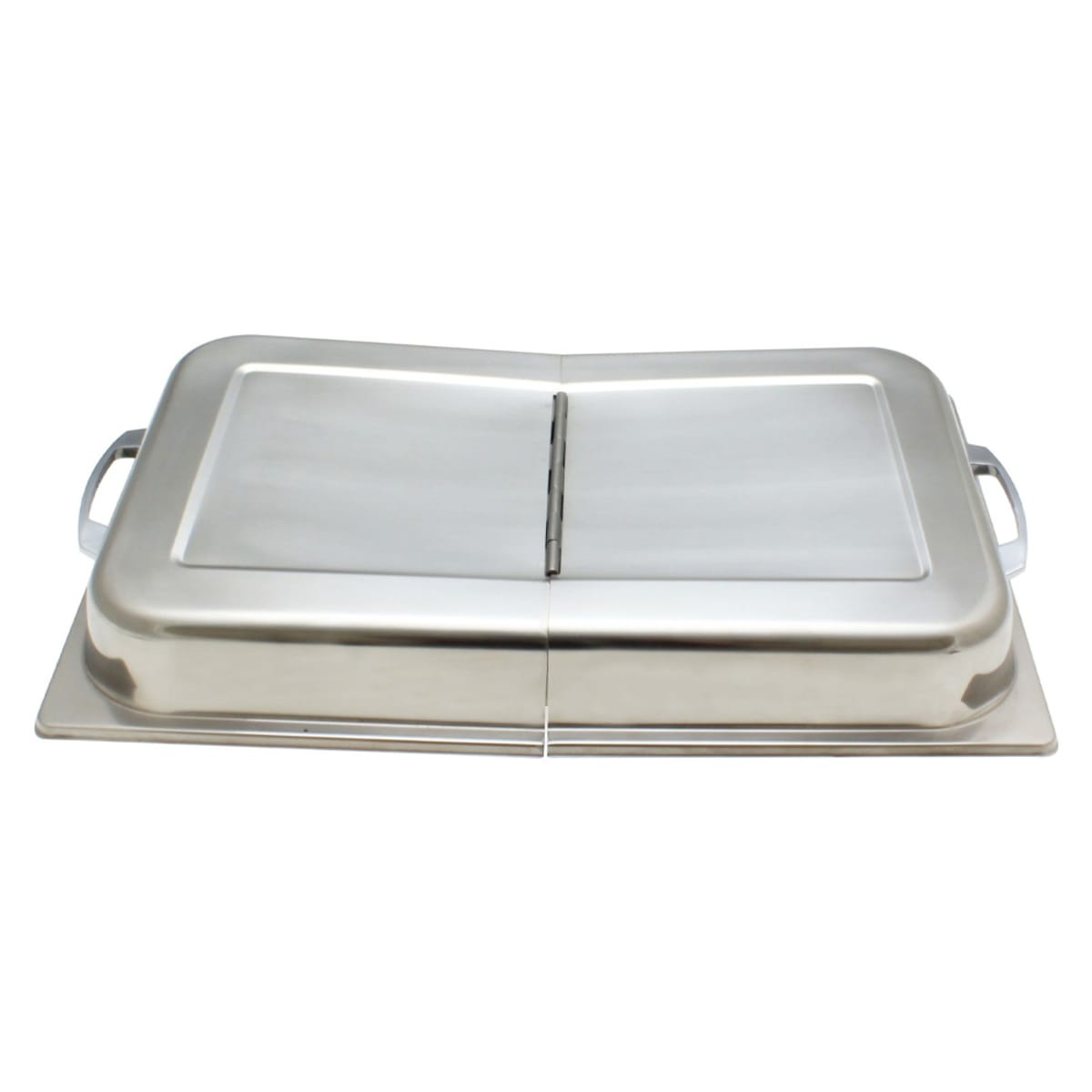 Thunder Group SLRCF7100 rectangular hinged stainless steel dome cover for full-size 8 qt chafer, shown closed with dual side handles