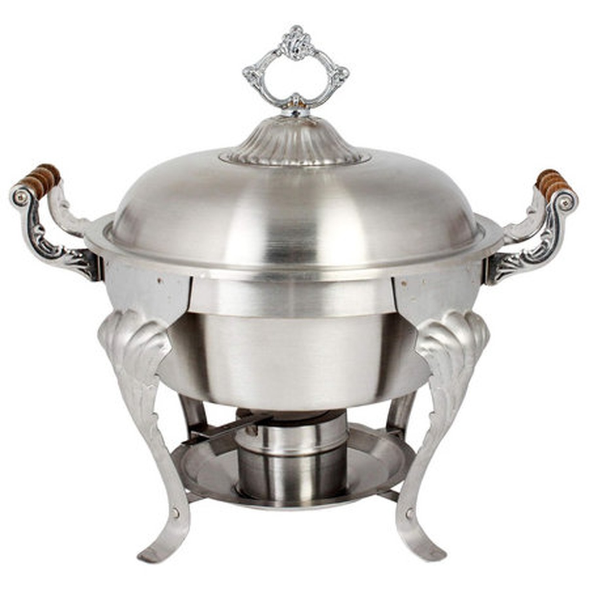Thunder Group SLRCF8632 5-quart round chafing dish fully assembled with dome lid and ornate stand