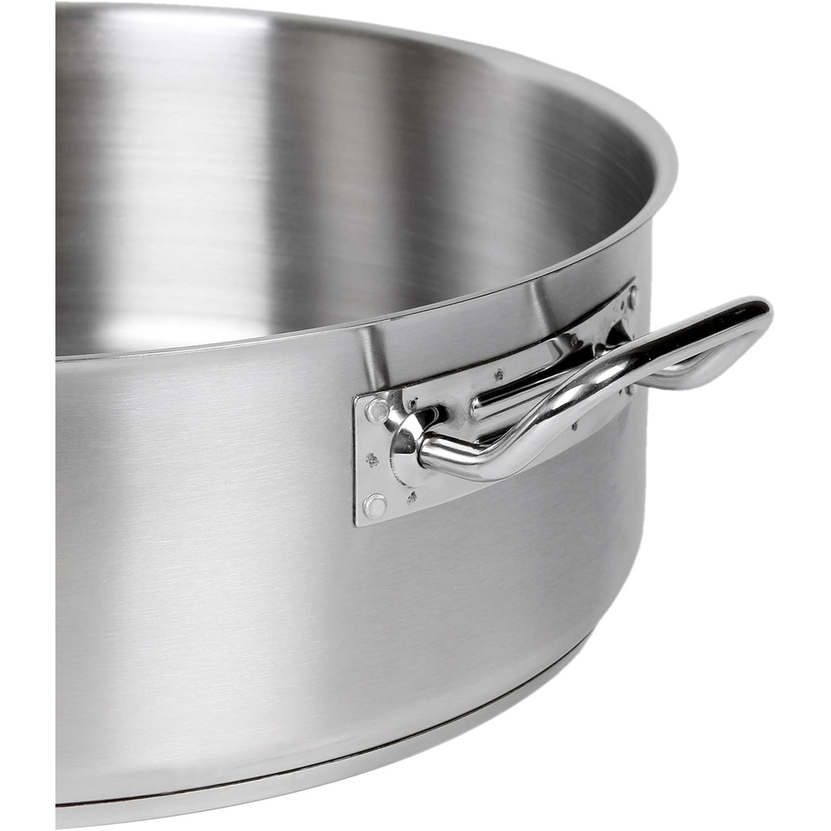 Close-up of the riveted loop handle on the Thunder Group SLSBP025 stainless steel brazier