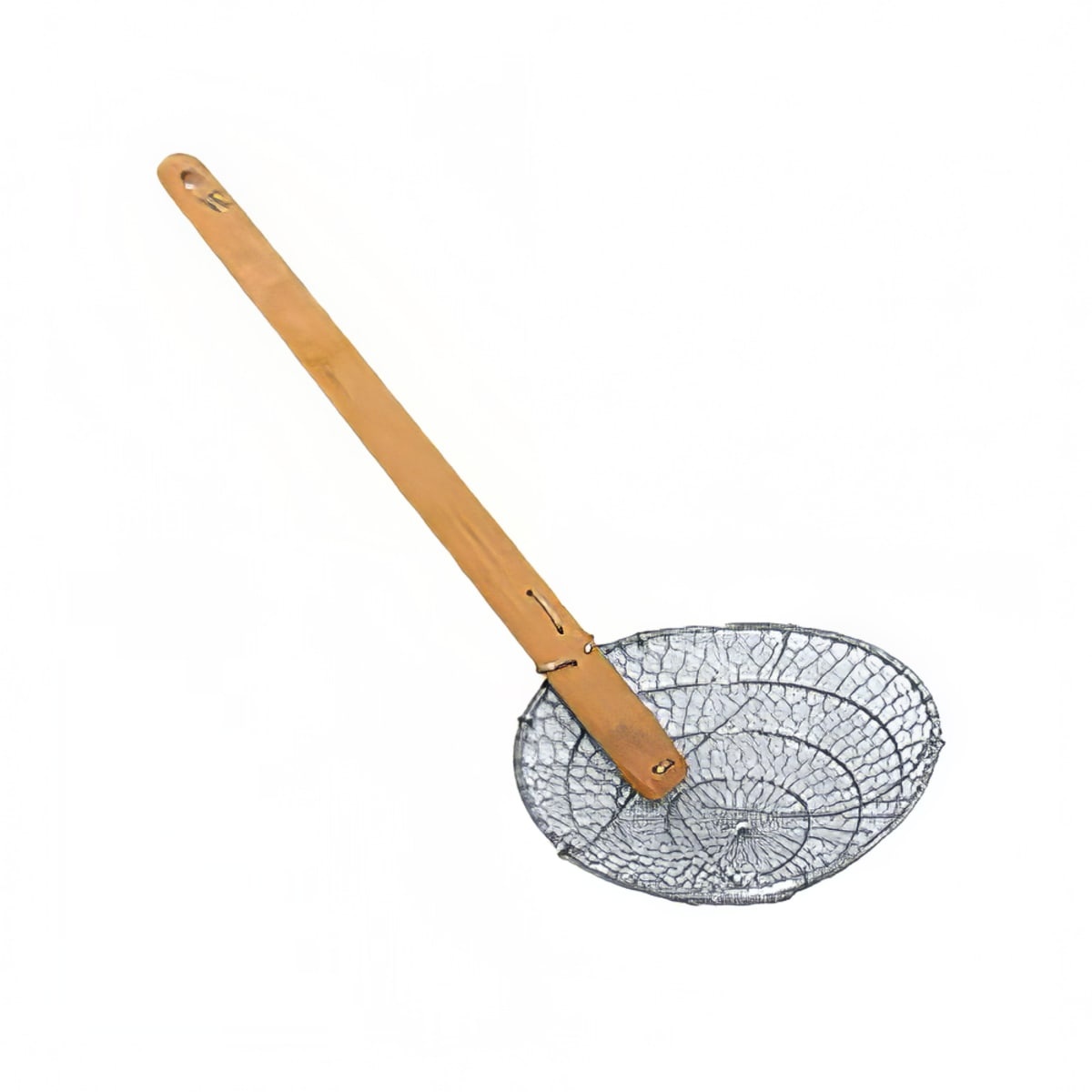 Thunder Group SLSKR012 12-inch coarse mesh skimmer with bamboo handle on white background