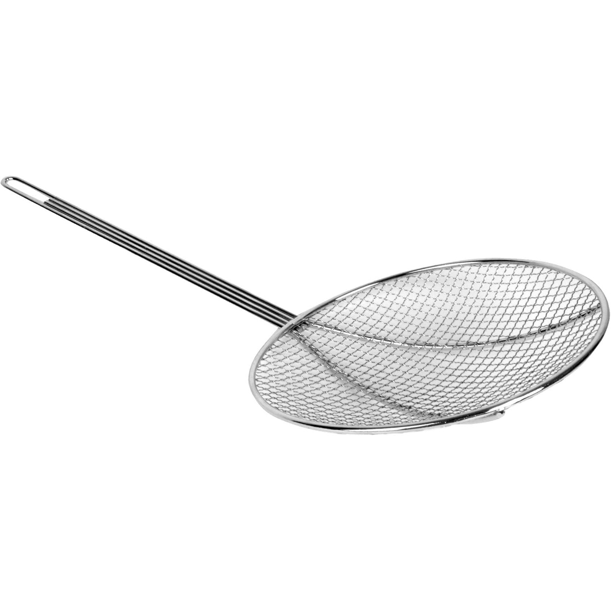 Thunder Group SLSKR1213 12-inch round nickel-plated wire mesh skimmer with long handle