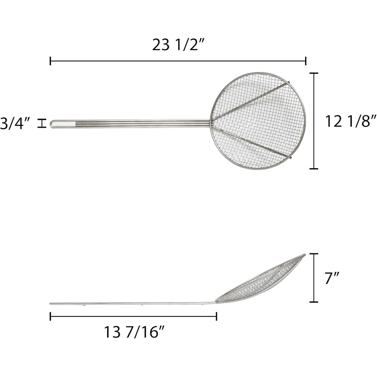 Thunder Group SLSKR1213 skimmer dimension diagram showing 23.5 inch total length and 12.125 inch basket diameter