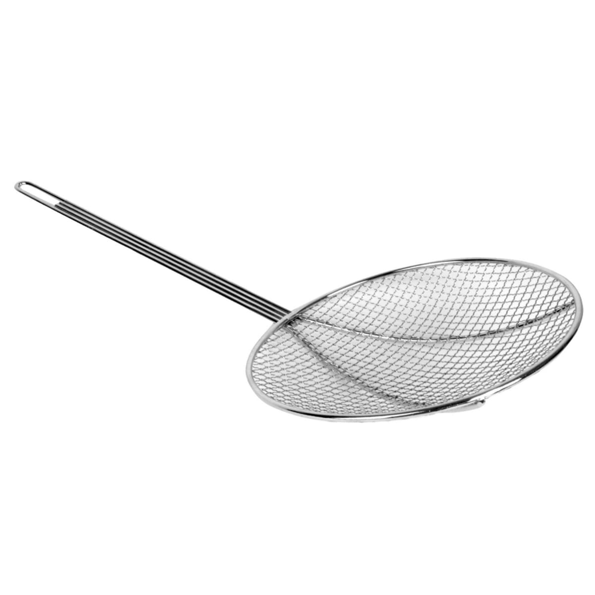 Thunder Group SLSKR713 7-inch round nickel-plated wire mesh skimmer with long metal handle and hanging hole