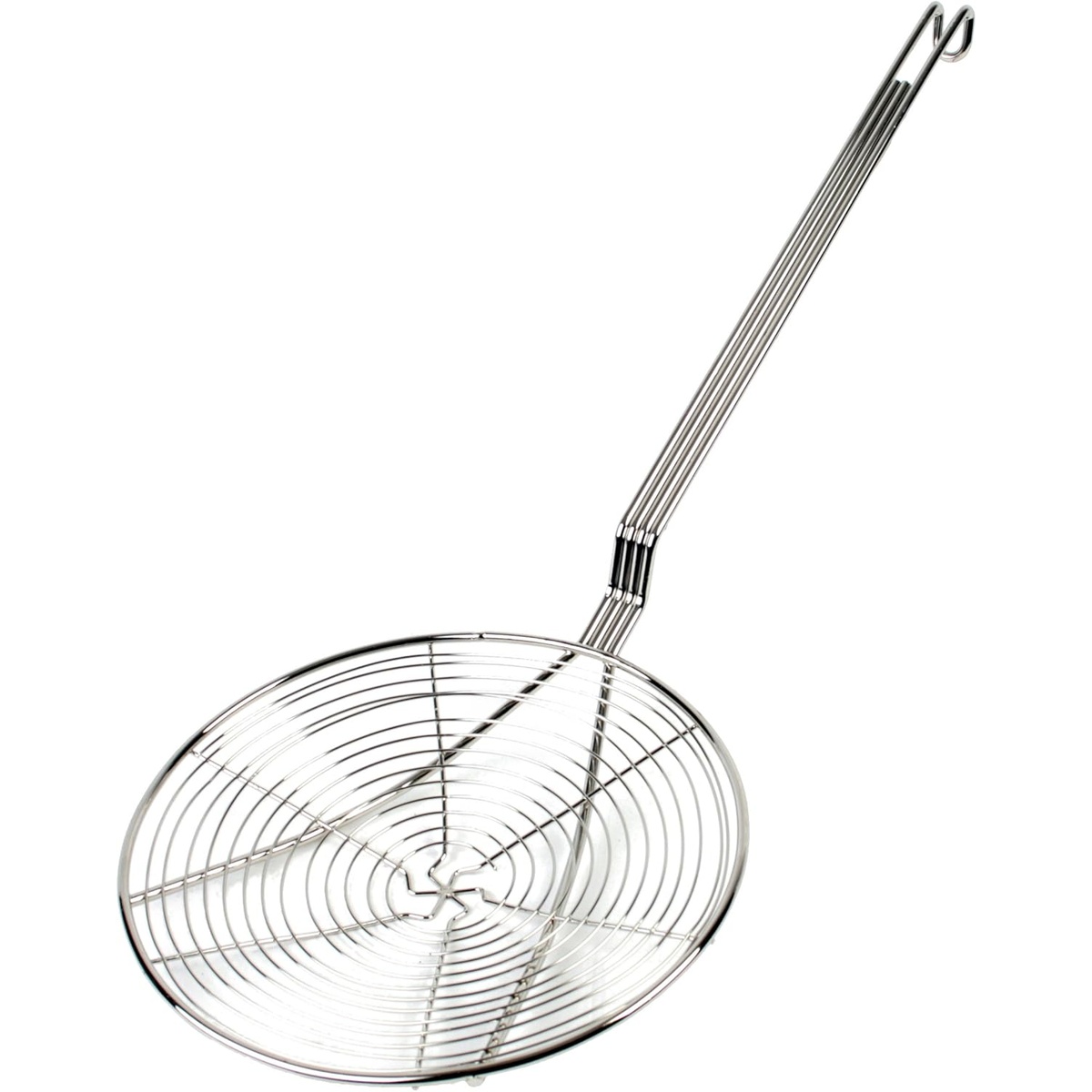 Thunder Group SLSKS009 nickel-plated spiral wire skimmer with long handle, full product view