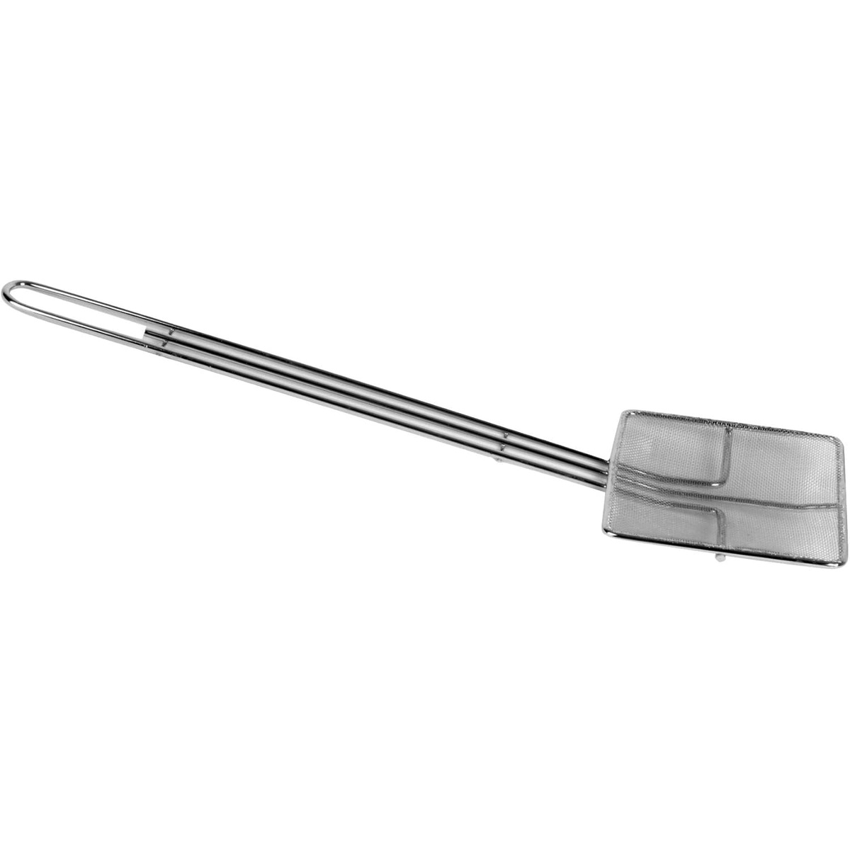 Thunder Group SLSKS514 5-inch square wire mesh skimmer with nickel-plated handle on white background