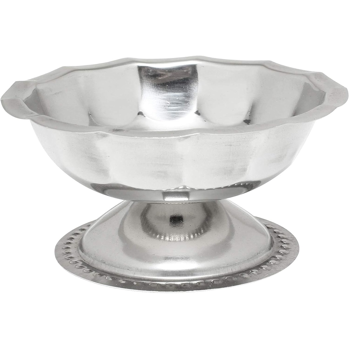 Thunder Group SLSSD005 stainless steel sherbet dish with footed base and scalloped rim, mirror finish