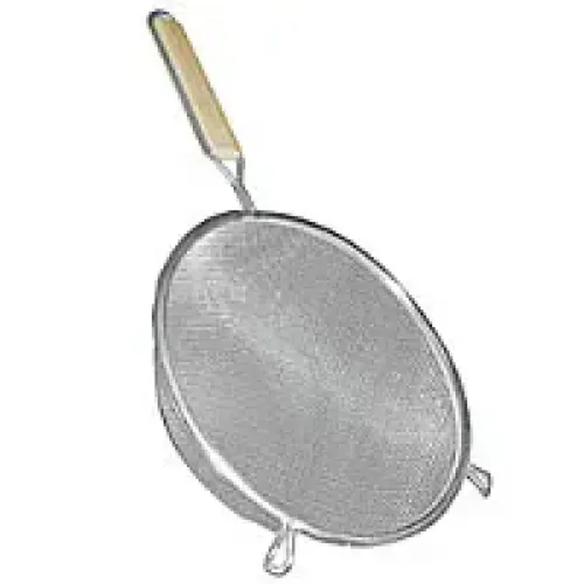 Thunder Group SLSTN3310 10-inch tin-plated single mesh strainer with wooden handle and pan hooks