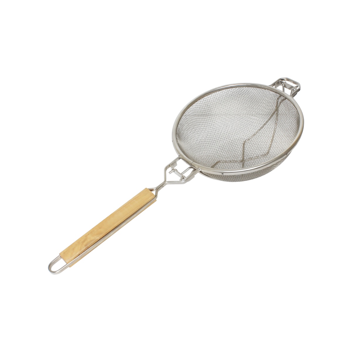 Thunder Group SLSTN3310R 10.5-inch nickel-plated double fine mesh strainer with flat hardwood handle and pan hook