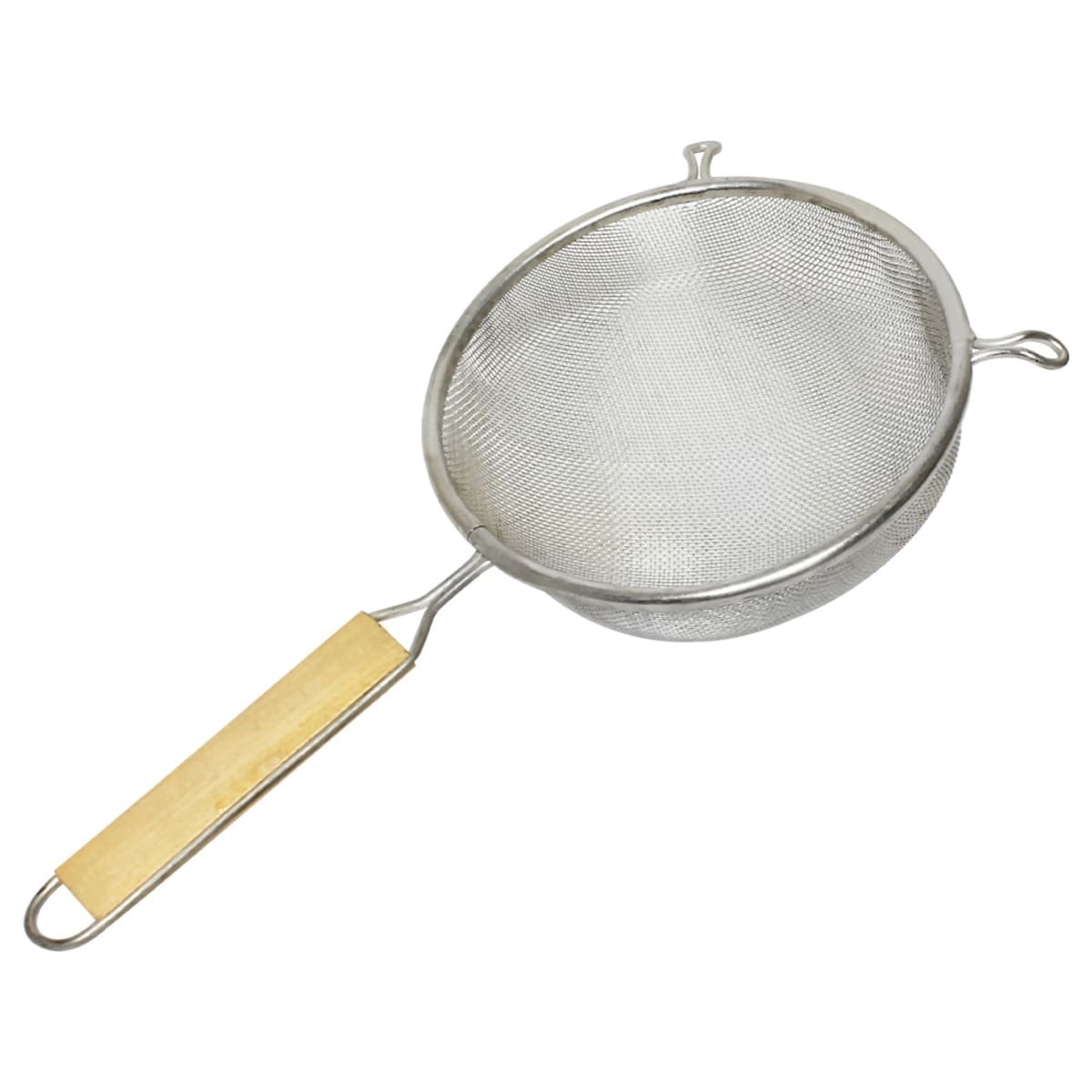 Thunder Group SLSTN5108 8-inch stainless steel fine mesh strainer with wooden handle and pan hooks
