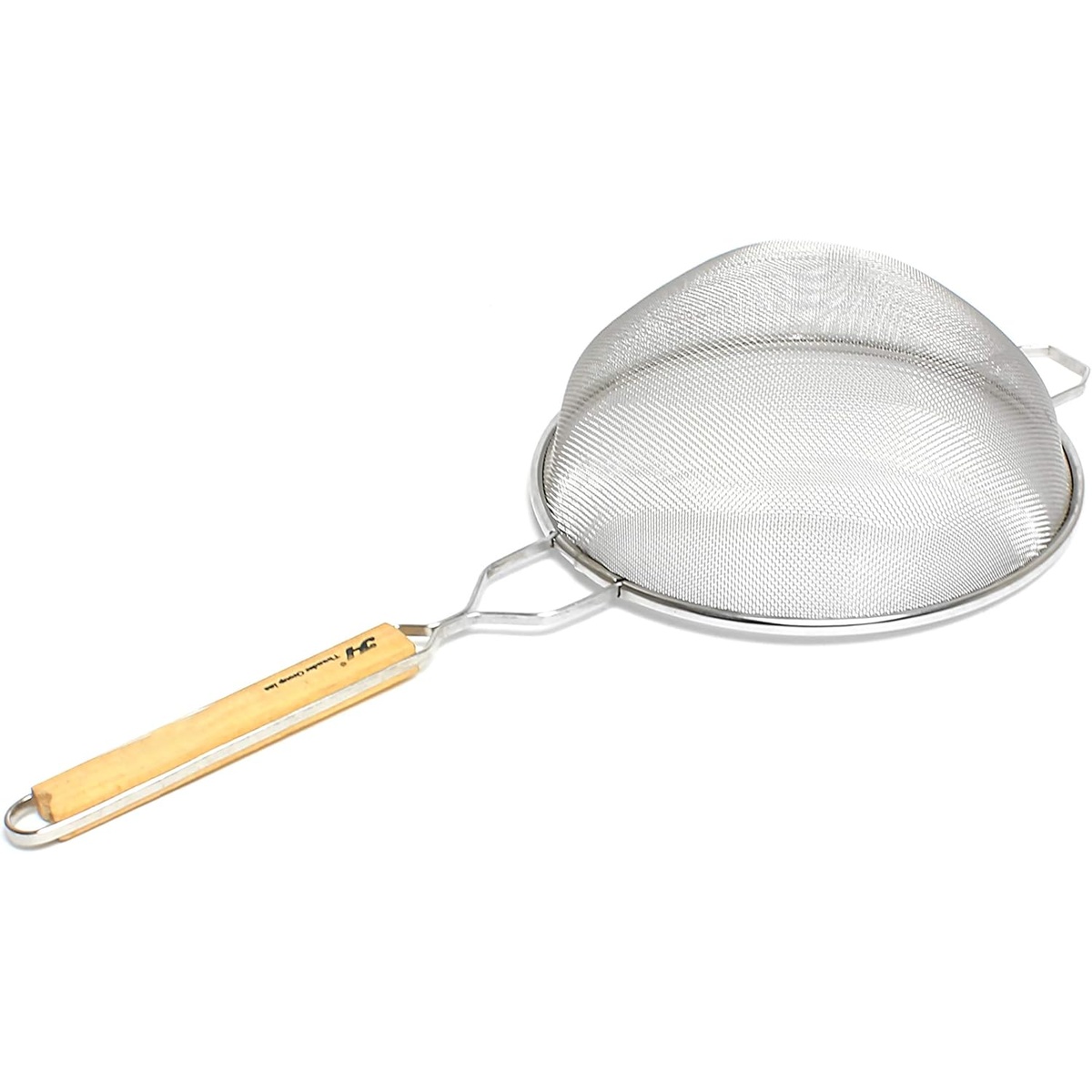 Thunder Group SLSTN5110 strainer showing smooth wooden handle with metal frame reinforcement