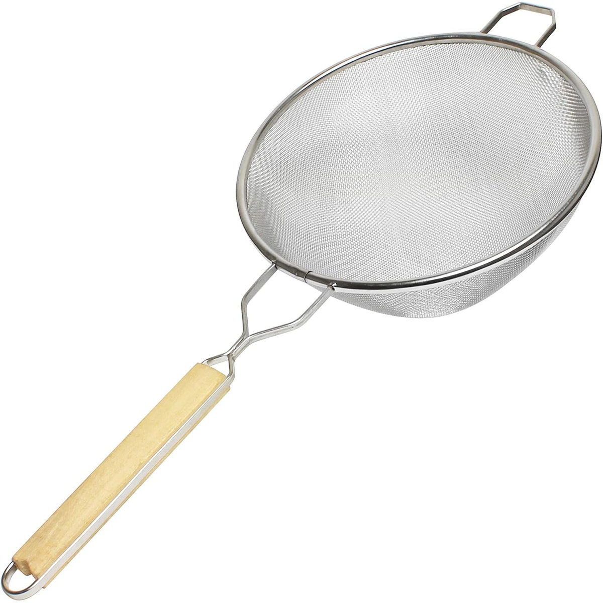 Thunder Group SLSTN5110 10-inch single fine mesh strainer with wooden handle and stainless steel bowl